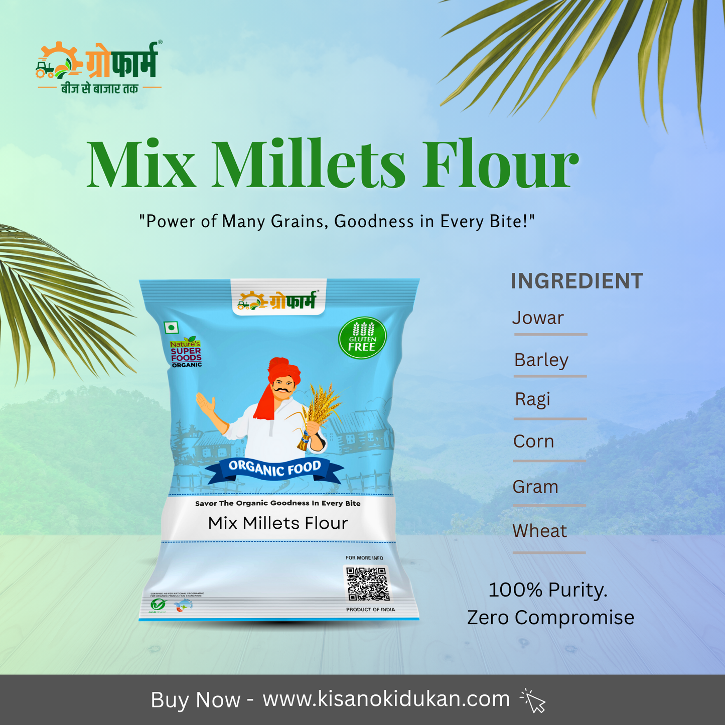 Growfarm Desi Multi Millet Atta – 100% Natural, Chemical-Free (6-Grain Blend) 4 Kg
