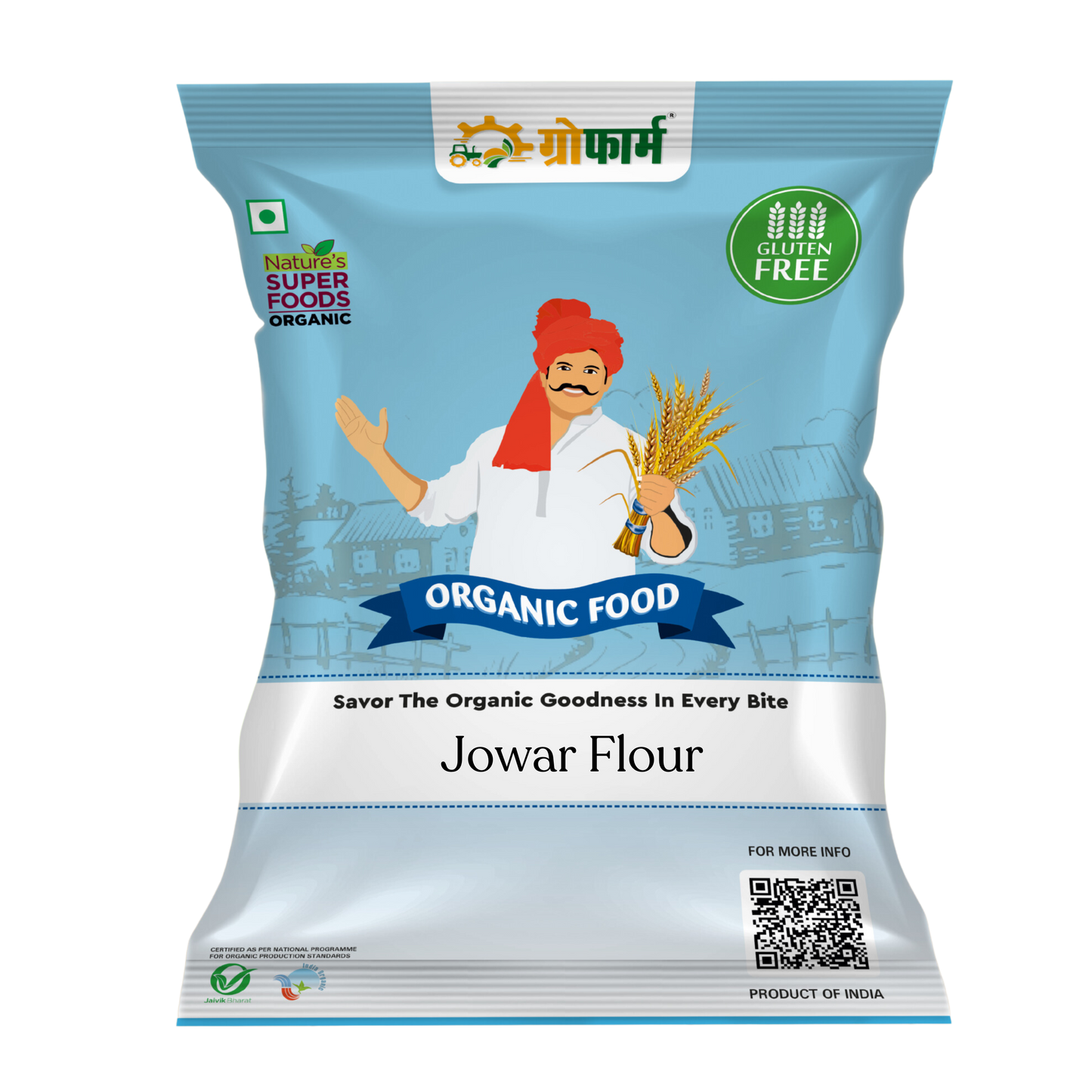 Growfarm Pure Organic Jowar Flour | No Mixing | Hand Processed | No Preservatives 4 Kg